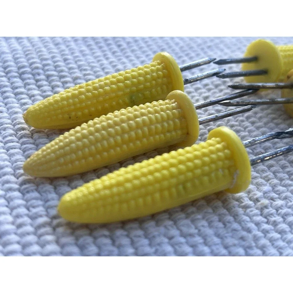 Vintage Corn On The Cob Holders Set Of 7 Yellow Corn Handles BBQ Kitchen